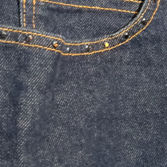 Laundry Dark Wash Blue Denim Zipfly Cotton Blend Skirt with Rhinestones Size 12 - Picture 12 of 15